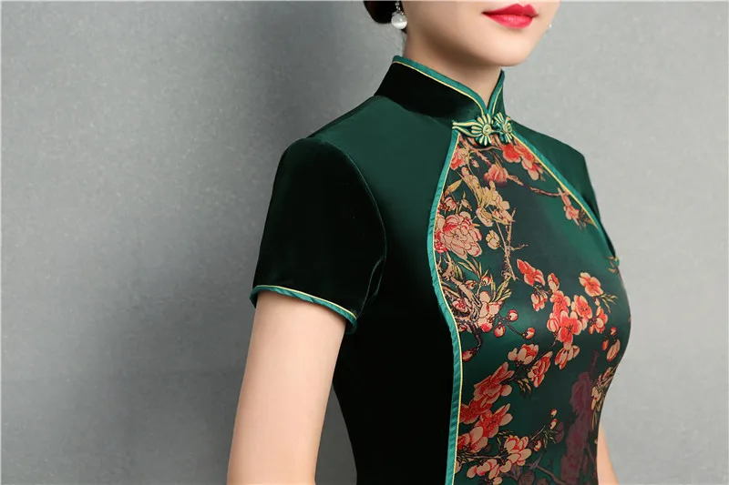 Сексуальное длинное велюровое платье Cheongsam весеннее традиционное платье в китайском стиле женское платье с воротником-стойкой Qipao облегающее вечернее платье Vestido