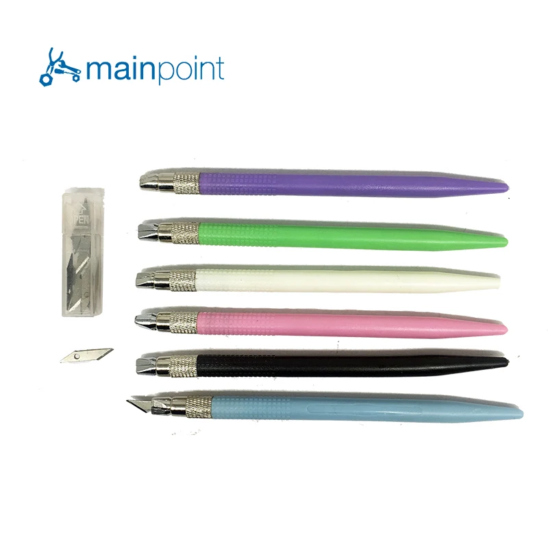 

Mainpoint New Non-Slip Plastic Pen Knives SK5 High Carbon Steel Carving Knife Rubber Cutting Tools Set Stationery Art Supplies