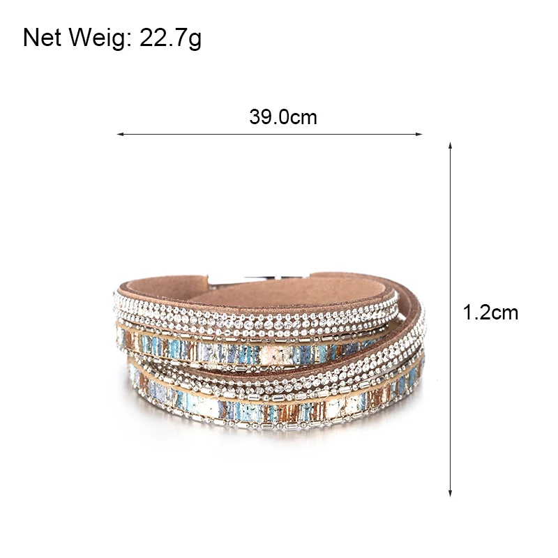 Leather Bracelet ALLYES Women Leather Bracelet Czech Crystal Vintage Boho Multiple Layered Bohemian Double Wrap Men Femme Jewelry Gifts