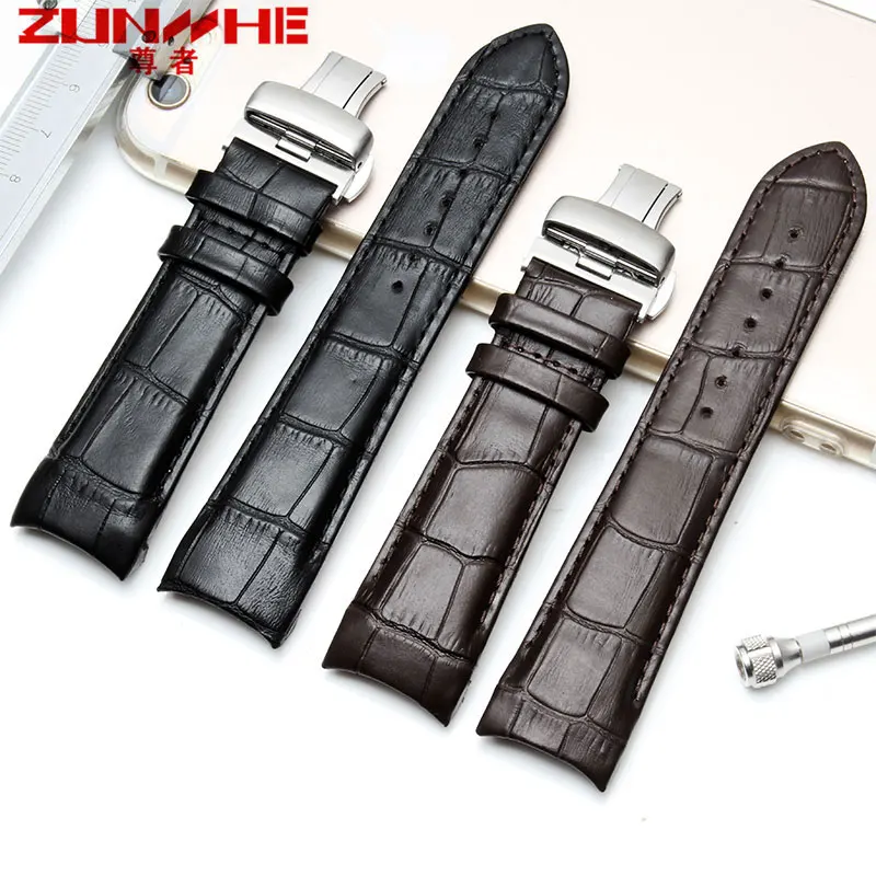 Leather band Butterfly clasp for 1853 tissot KuTu t035 cowhide black 22