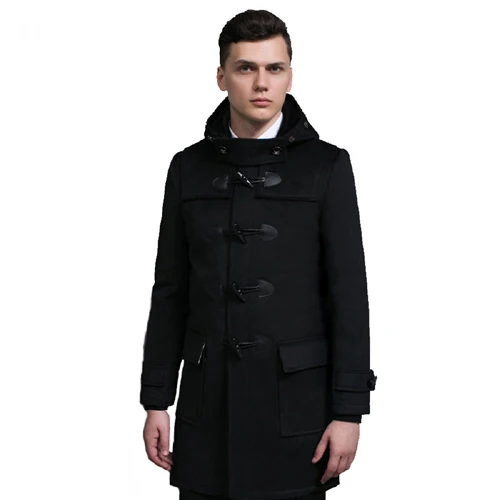 Casaco masculino, зимнее Мужское пальто, пальто с пряжкой, мужское шерстяное пальто с капюшоном, мужская куртка, Мужская верхняя одежда, теплое пальто#18222 Holyrising - Цвет: black