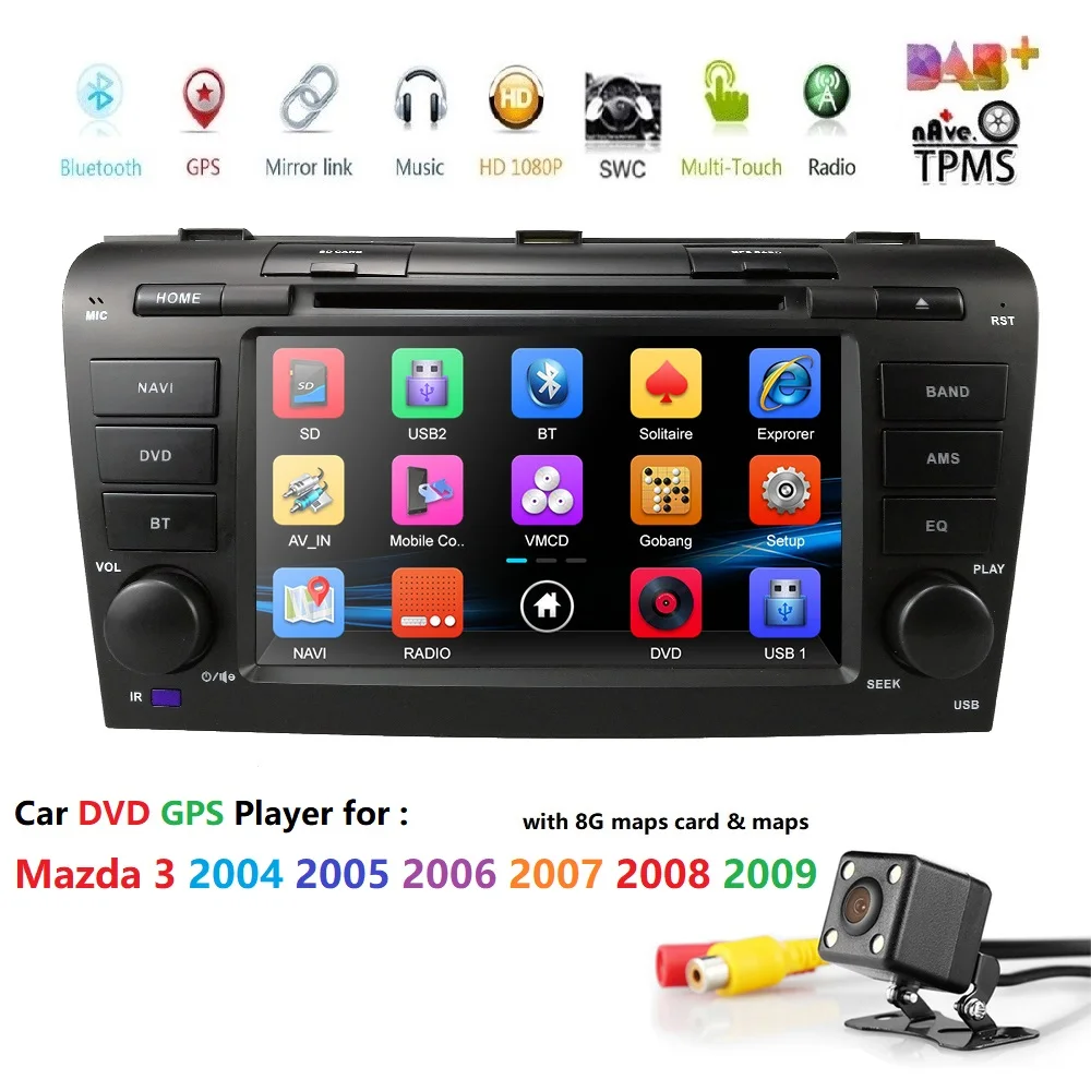 Top 7" 2 din AutoRadio Car DVD Stereo Player for MAZDA3 MAZDA 3 2004 2005 2006 2007 2008 2009Tape Recorder Bluetooth GPS Navi 3G RDS 4