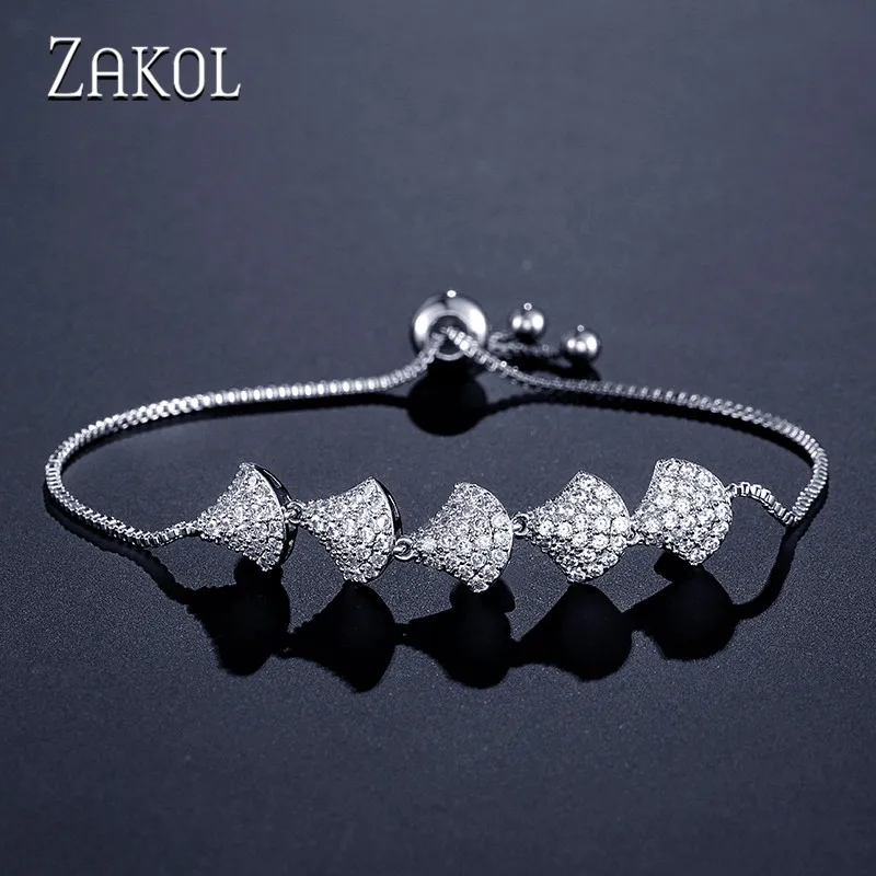 ZAKOL Новое поступление в виде ракушки форма AAA циркон браслет для женщин розовое золото цвет регулируемый ювелирные изделия Рождественский подарок FSBP2095