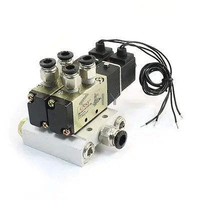 

4V110-06 DC 12V 5 Way Dual Solenoid Valve Mufflers Base Quick Fittings Set