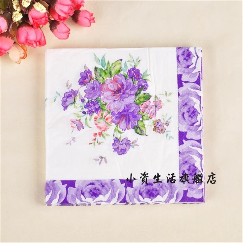 Retro Design Napkin Paper Tissue Color Printed Fl Blue Purple Retro Design Napkin Paper Tissue Color Printed Fl Blue Purple Decoupage Wedding Party Festive Decorative Mat Handkerchief In Disposable Tableware