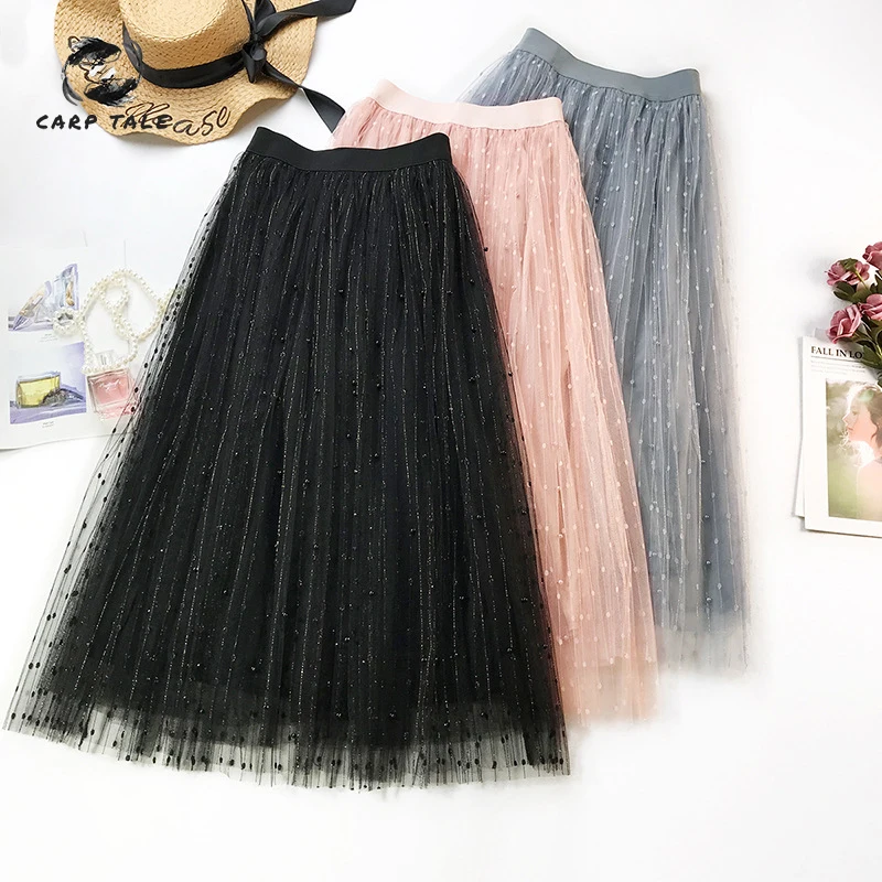 

CARP TALE Dot Pleated Skirt 2019 Velvet High Waisted Long Skirts Womens Maxi Skirt Women School Skirt Beach Female Skirts