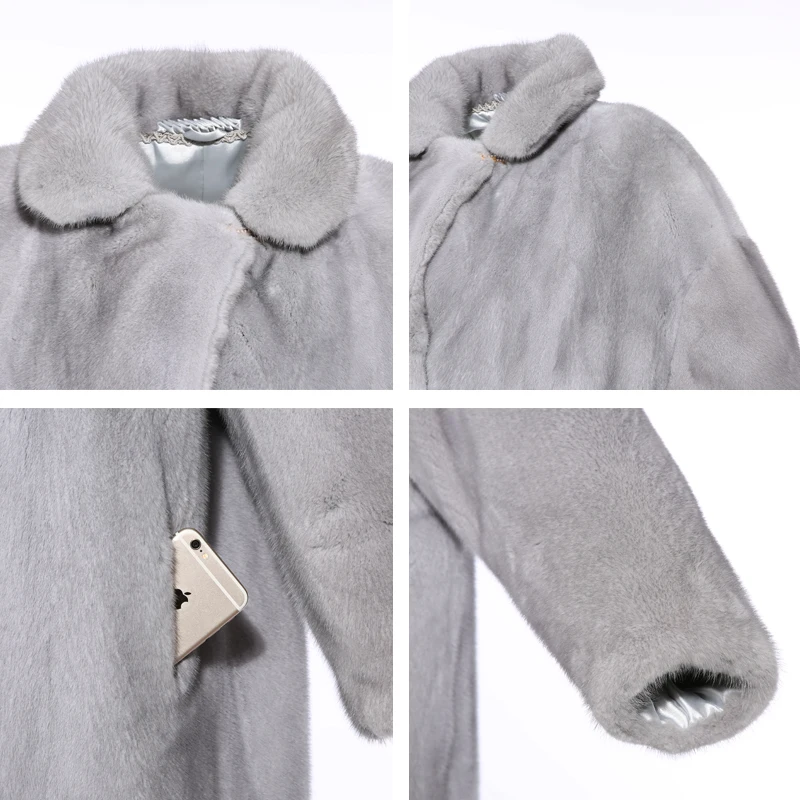 Gray Birdie mink fur coat Imported velvet loose real fur mink fur coat Italian fashion design mink 