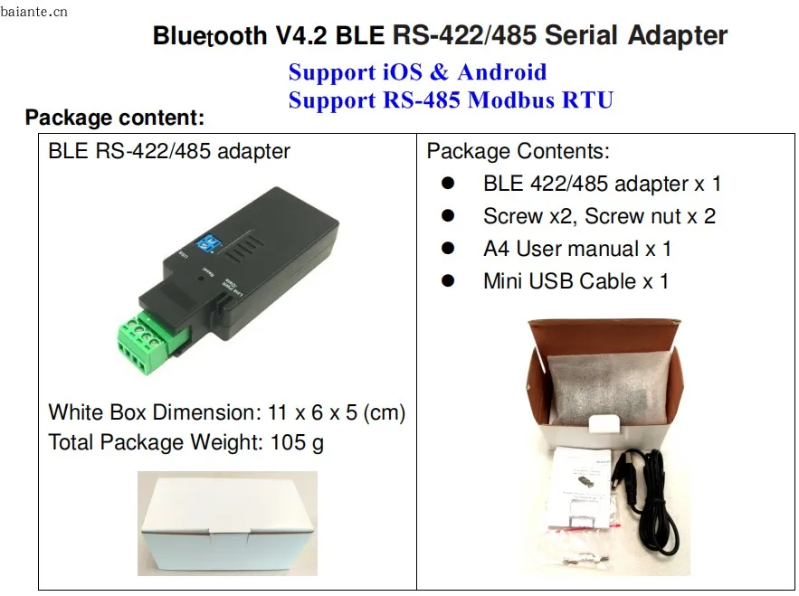 Для Bluetttooth V4.2 BLE RS-422/485 беспроводной адаптер последовательный порт Bluetooth