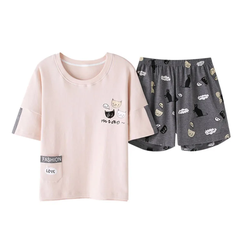 

Women Cotton Pyjamas 26COLORS Girl Summer Sleepwear Set Short Pants + T shirt Tops Women Pajamas sets nightwear plus size M-XXL
