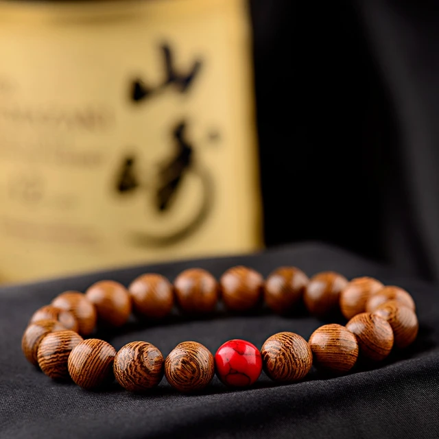 Men's Reddish Brown Wooden Bead Bracelet