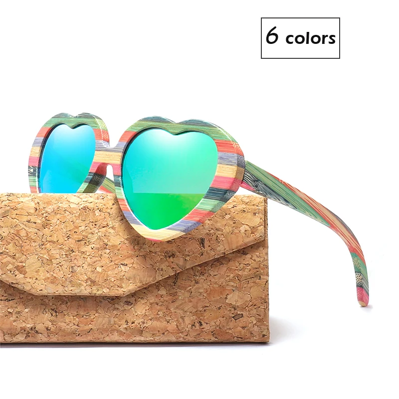 

Fashion Heart Sunglasses Brand Designer 2018 Women Wood Bamboo Sun Glasses Mens Polarized Pink Shade