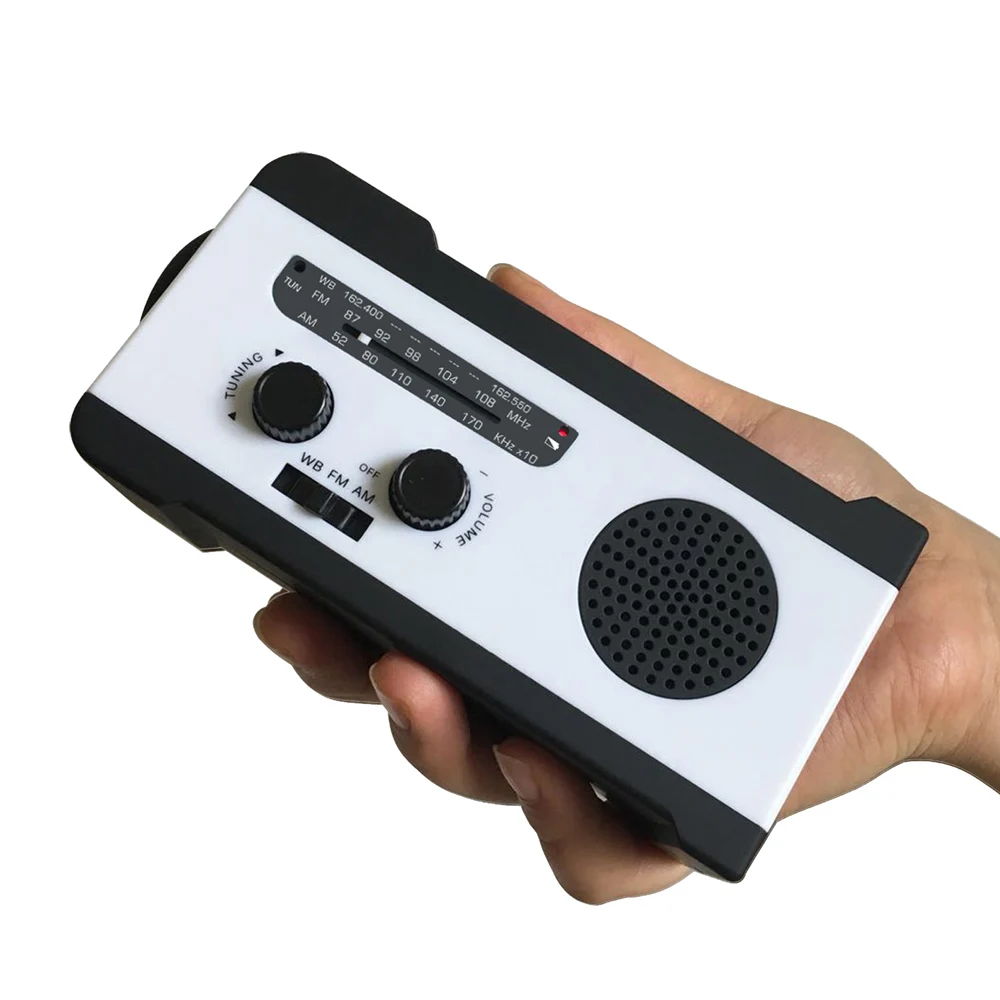 Переносной AM/FM радио на солнечных батарейках ручной Динамо радио с светодиодный фонарик 2000 мАч аварийные зарядные устройства для телефонов - Цвет: Белый