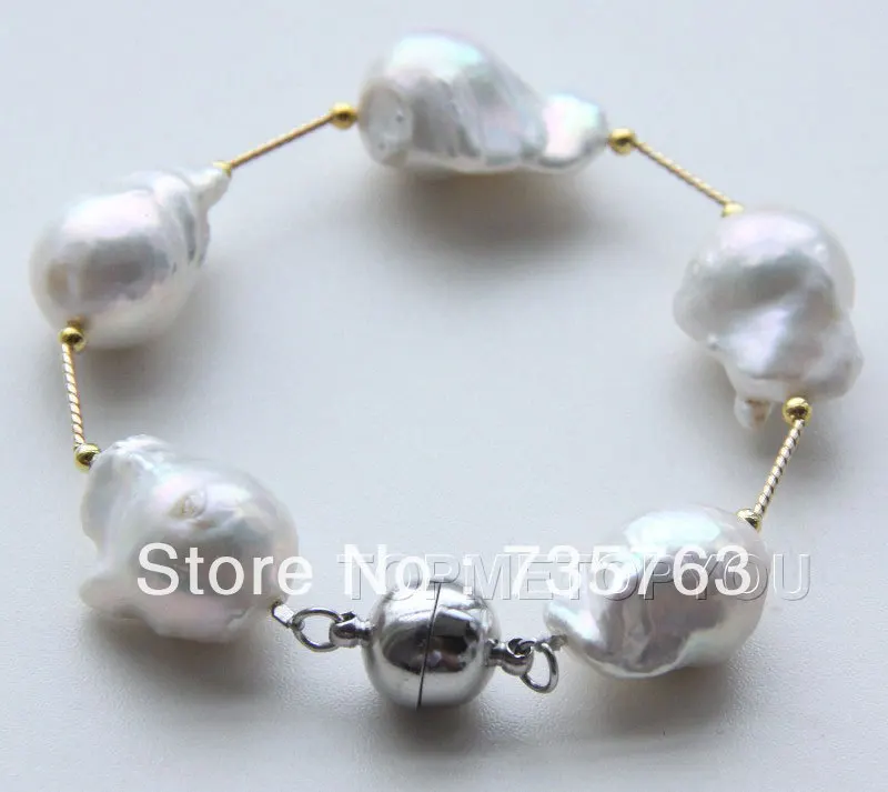 

xiuli 007 WOW!! Natural white Baroque Reborn Keshi pearls bracelet magnet