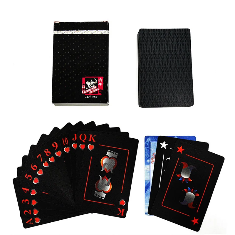 

High Quality Frosted Waterproof PVC Poker Playing Cards Black Durable Magic Poker Collection Game Cards Paper/Metal Box
