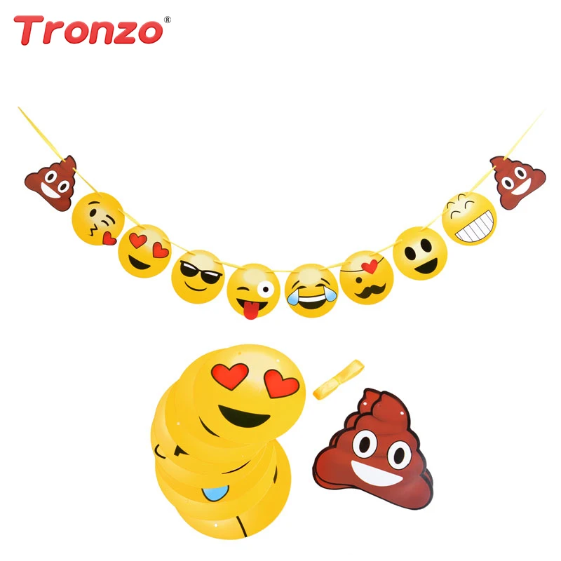 

Tronzo Funny Smiling Face Emoji Party Banner Hand Made Paper Flages Happy Birthday Party Baby Shower Supplies Hone Decor