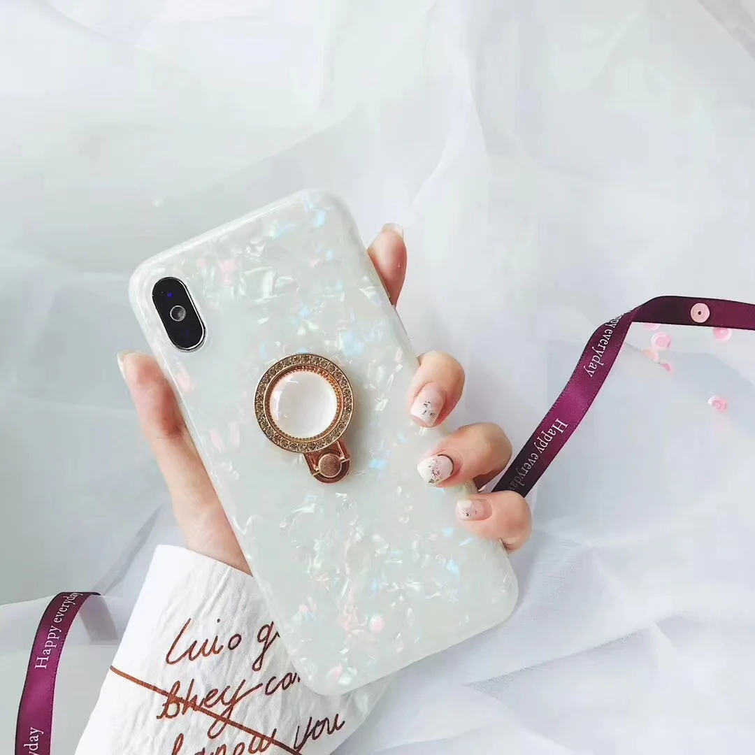 Hxairt Shell pattern finger holder Phone Case Soft TPU Silicone Back