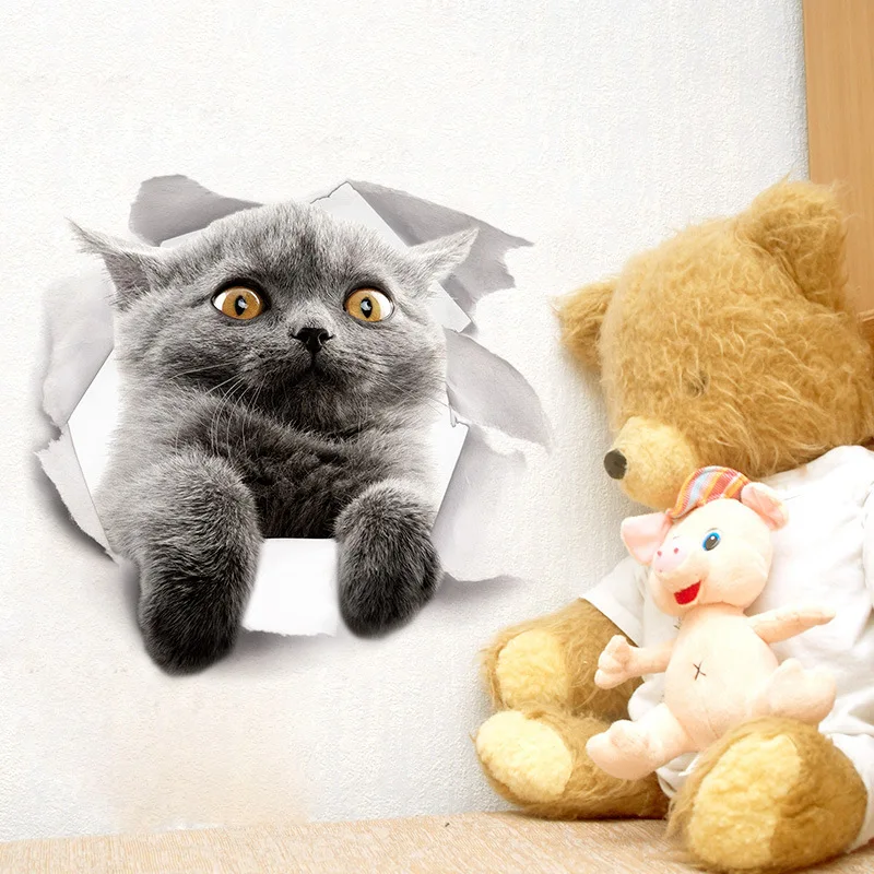 PVC 3D cute cat toilet stickers on the toilet seat creative decoration animal stickers on the wall refrige door bathroom decals  (2)