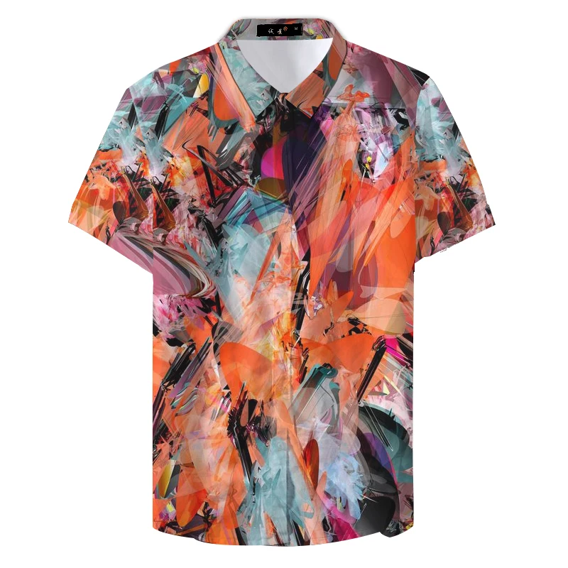 New Arrival summer Shirt Mens Colorful Printed Stand Collar Colorful Short Sleeve shirt - Цвет: Style4