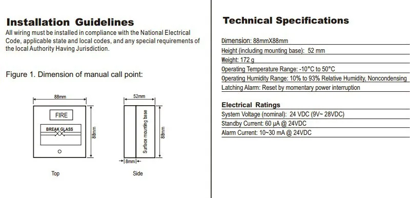 Emergency break glass broken button  2-wire Manual Call Point  fire alarm system Conventional panel accessories