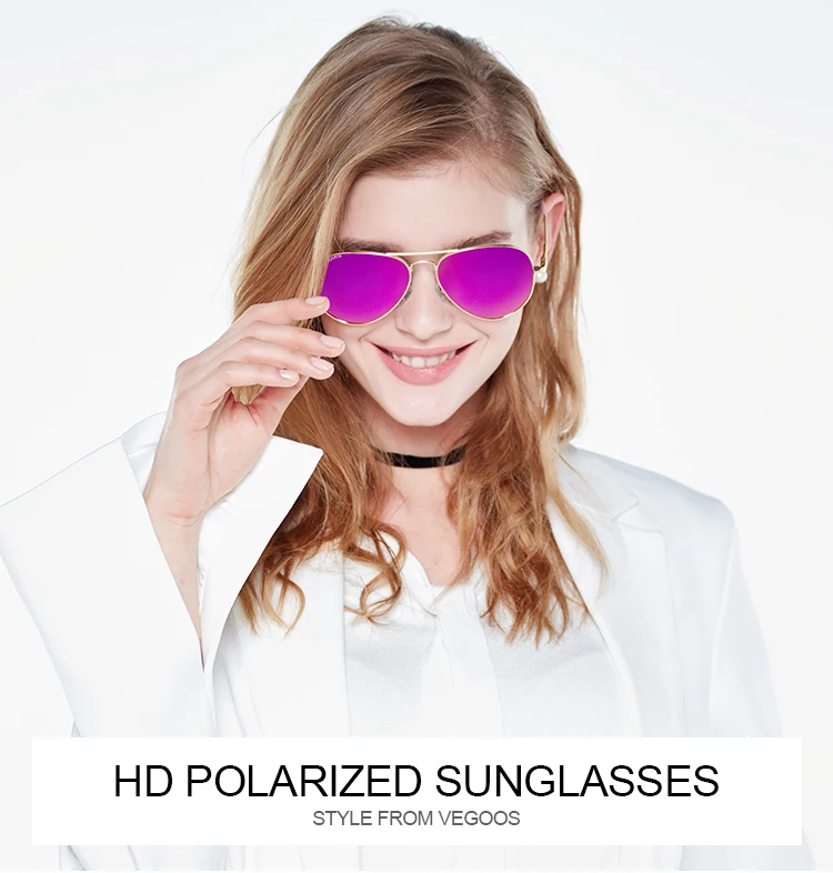 VEGOOS, авиационные зеркальные солнцезащитные очки, женские, Ретро стиль, поляризационные, защита от уф400 лучей, модная металлическая оправа, для вождения, солнцезащитные очки, розовые#3025W