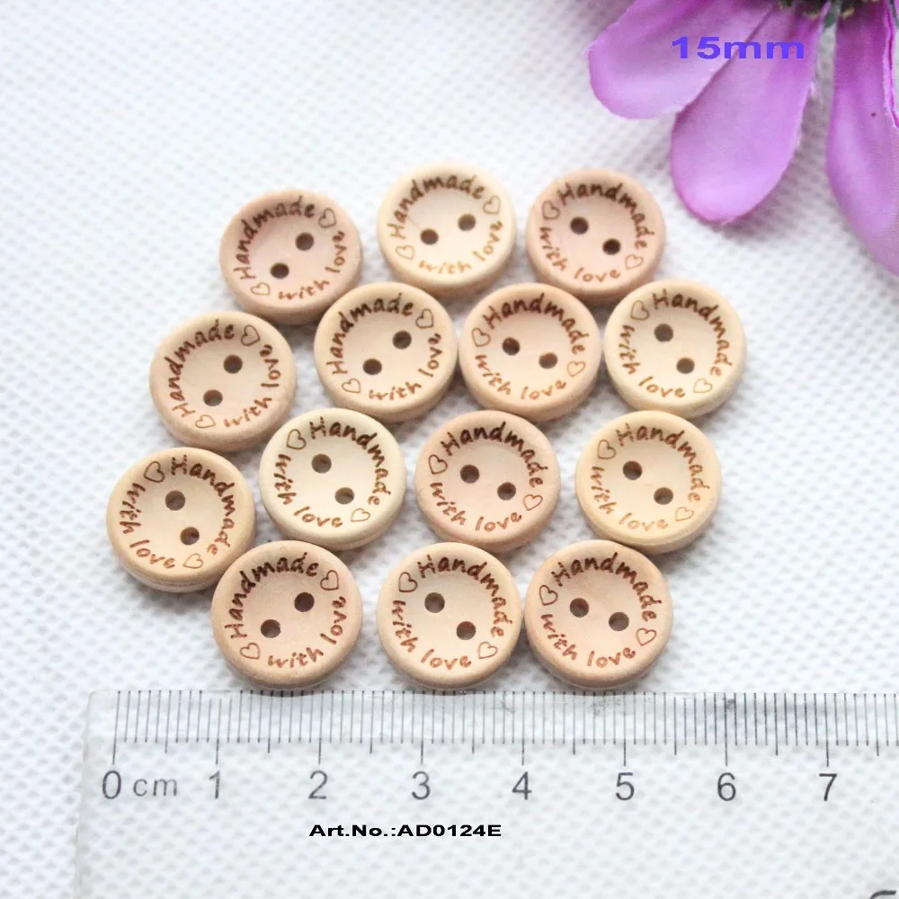 (100pcs/pcs) 15mm/18mm/20mm/25mm "Handmade with love" Wooden Buttons