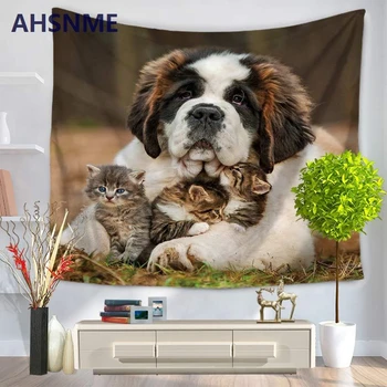 

AHSNME pet home decor tapestry cute dog and cat high definition printing tapestry beach towel Home textiles 150x200cm blanket