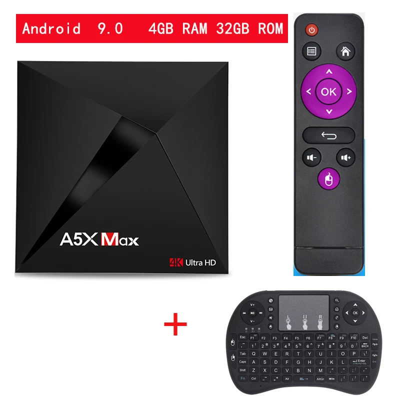 

A5X Max 4GB RAM 32GB ROM Smart TV BOX Android 9.0 RK3328 Quad Core2.4G WiFi 4K BT 4.1 IPTV Mi Set-top box Media Player