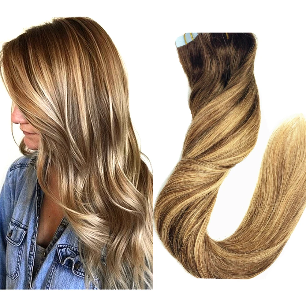 Color #4 To P4/27 Chocolate Brown Ombre Balayage Blonde Highlights Clip In  Hair Extensions 7Pcs Full Head Set Remy Human Hair - Unknown - Aliexpress