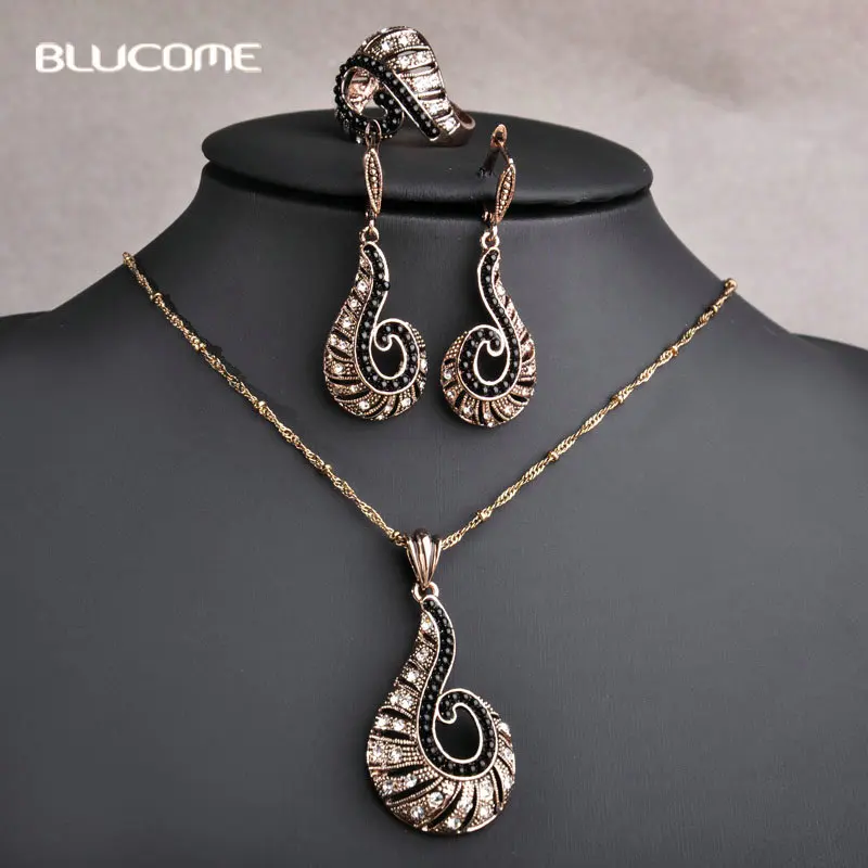 Женский комплект из колье серёг и кольца с кристаллами|necklace earring ring sets|vintage jewelry
