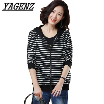

Fashion Casual 2018 New Spring Women's Short Sweatshirts Plus size 5XL Loose Striped Zipper Hoodies & Sweatshirts Female Coat