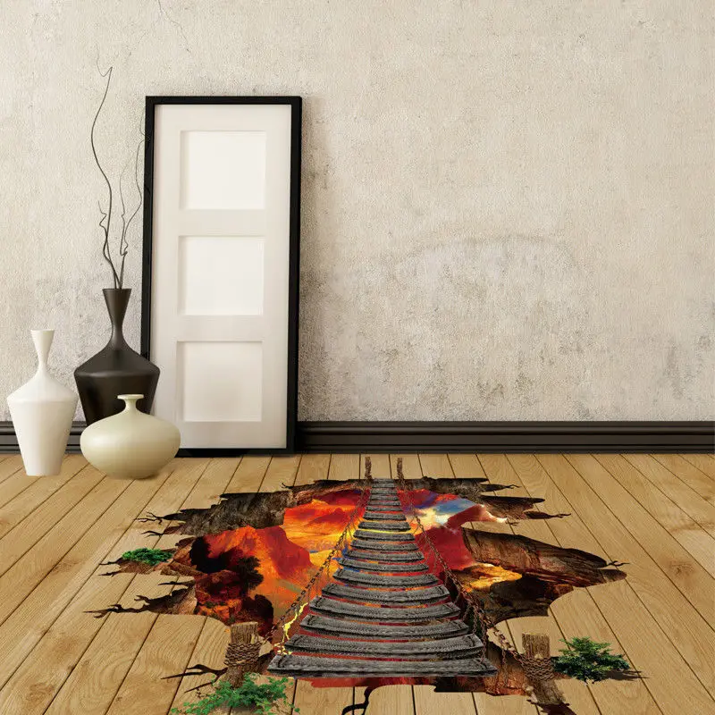 JX-LCLYL 3D Vinyl Removable Bridge Floor Wall Sticker Mural Decals Living Home Decor