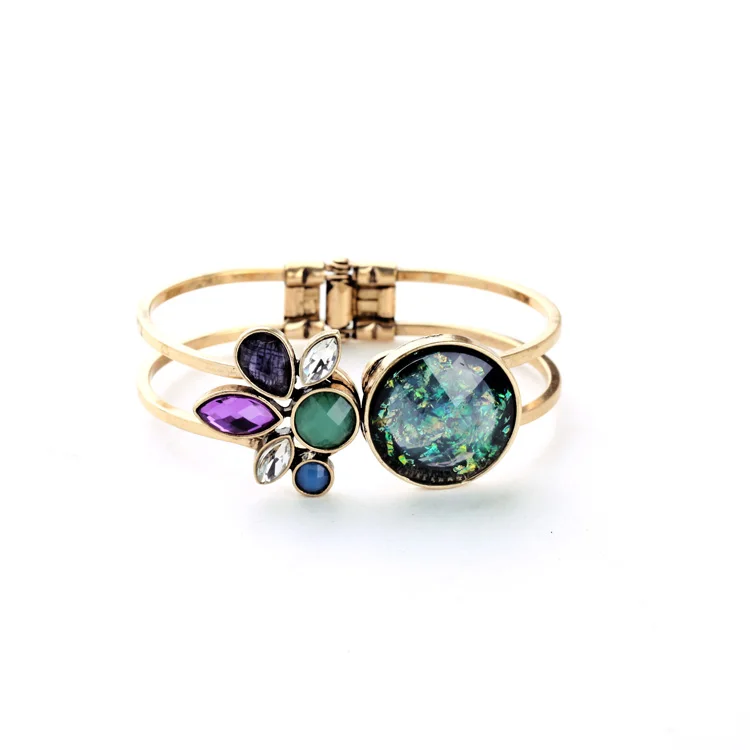 

2015 New Trendy Designer Jewelry Multicolor Gem Crystal Retro Cuff Bracelet Bangles For Women