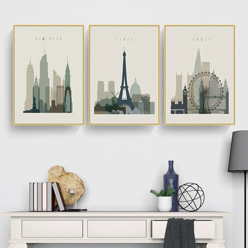 

Retro Posters Paris London New York Wall Art Prints Watercolor Canvas Paintings Vintage Pictures Modern Home Bedroom Decoration