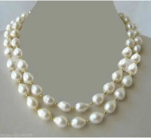 

FREE SHIPPING HOT sell new Style >>>> double strands13-14mm south sea baroque white pearl necklace18"19
