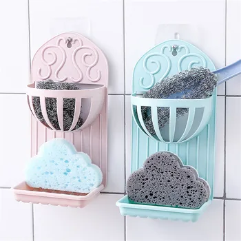 

Creative Double Kitchen Bathroom Debris Drain Storage Rack Wall Paste Soap Box Sponge Makeup Tools Drain Holder Home Accessories