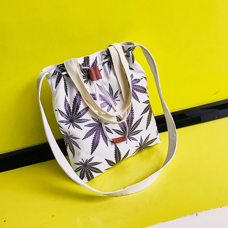 Новинка, летняя женская Холщовая Сумка для покупок с листьями, пляжная сумка на плечо, Женская Повседневная сумка для покупок, сумки-мессенджеры