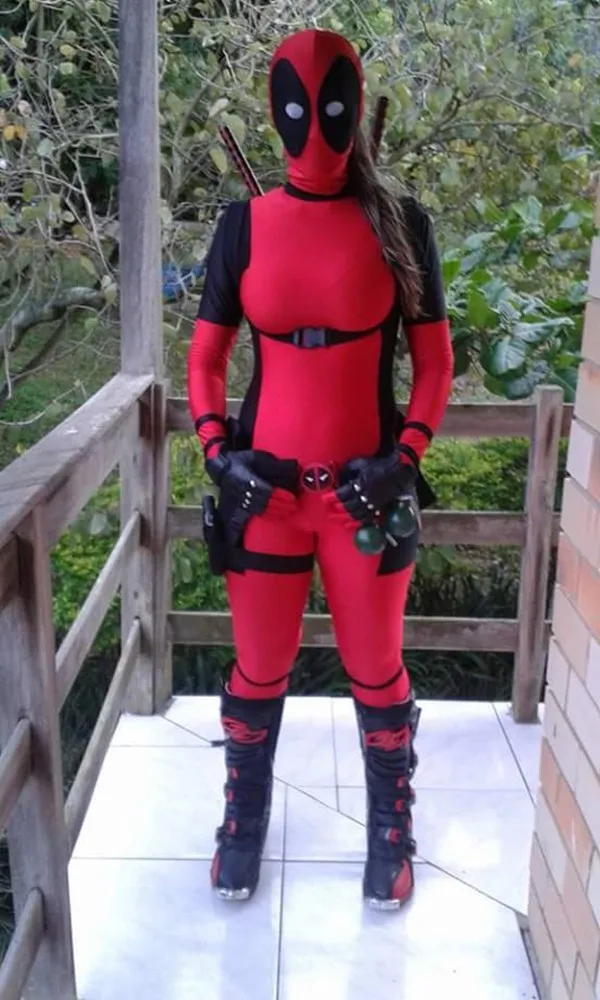 Two Style Deadpool Costume Cool Lady Deadpool Costume Red full body spandex girl/women/female Deadpool Costumes