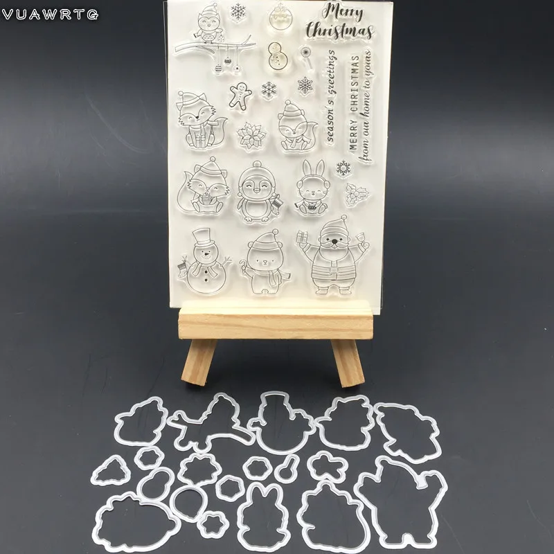 VUAWRTG рождественские животные прозрачный чистый силикон штамп и металлические режущие штампы для DIY Скрапбукинг/фотоальбом/изготовление карт