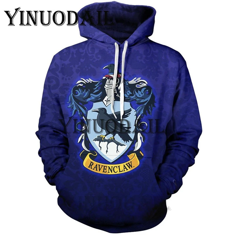 

Wizardry 3D Printed Hoodie with Pocket Ravenclaw Gryffindor for Adult Unisex Sweatshirt Costume Hoodies Men Clothes Harri Potter