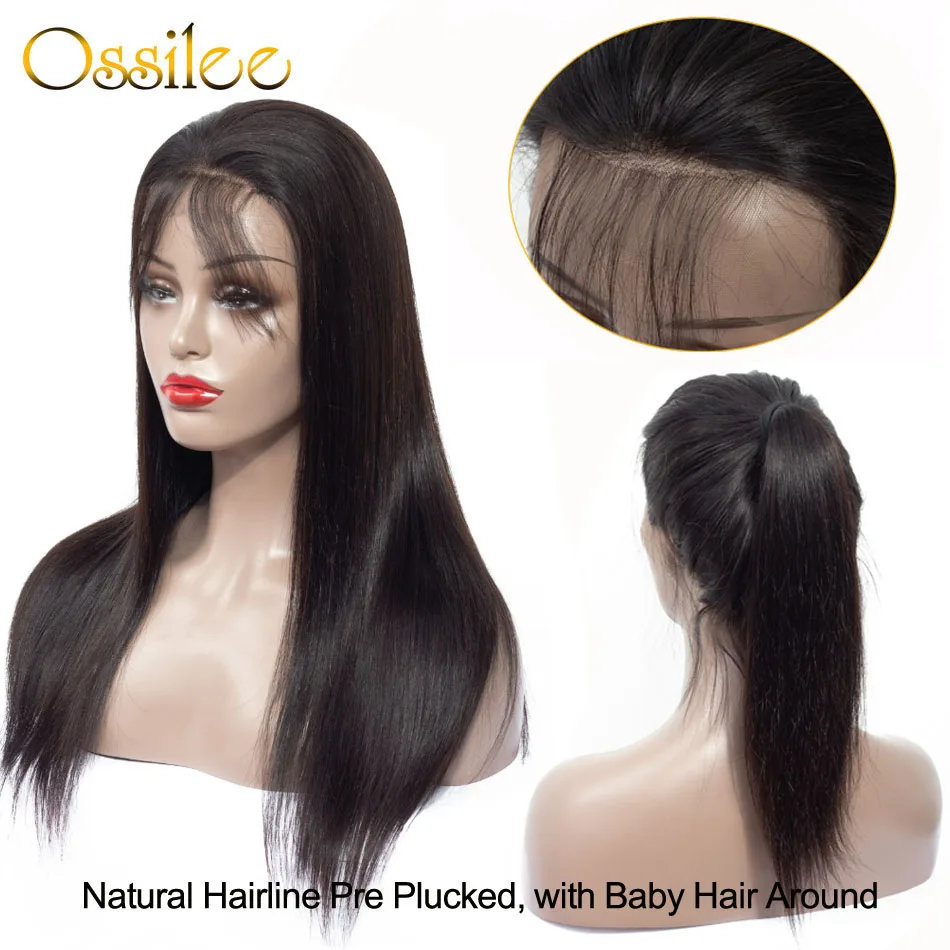 Peluca frontal de encaje recto 13X4 pelucas de pelo humano frontal de encaje Pre desplumado con pelo de bebé Ossilee malayo Remy cabello Natural cabello