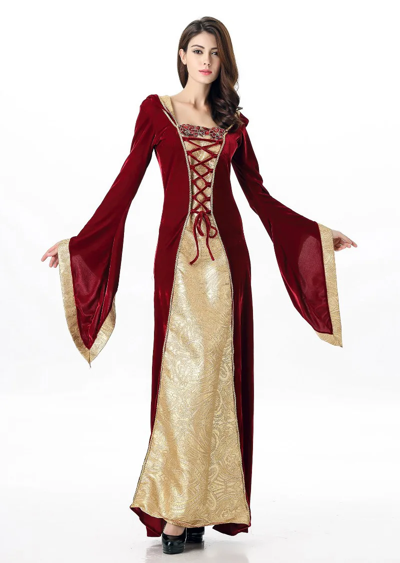 Ренессанс платья в средневековом стиле фиолетовый для женщин Robe готика для девочек Принцесса Королева бархат горничной Хэллоуин костюм с капюшоном Косплей