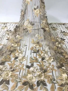 

Wedding dress skirt fabric exquisite sequins jacquard bit line embroidery French mesh tulle fabric African Nigeria lace fabric