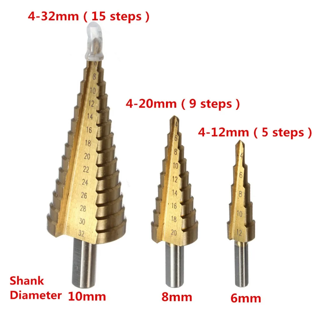 3pc Hss Step Cone Taper Drill Metal Plastic Hole Cutter Metric 4 12/20