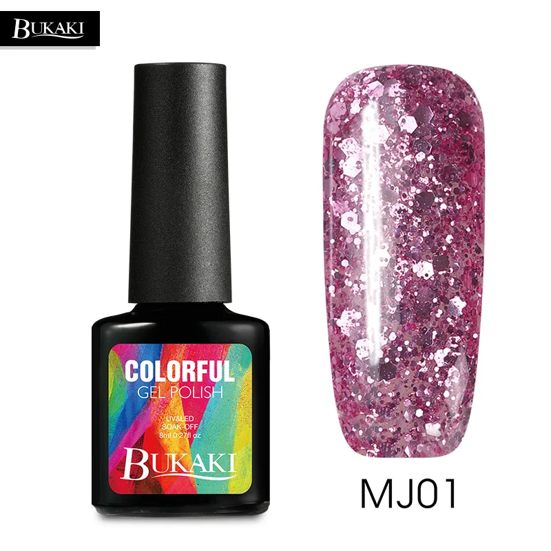 

BUKAKI 1pcs Glitter Rose Gold Nail Gel Nail Art UV Gel Varnish Shinee Lacquer Hybrid Sugar Nail Glue Need Top Base Coat Primer