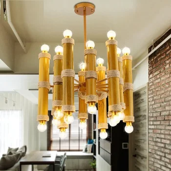 

DOXA 24 Heads Bamboo Vintage Pendant Lamp LED Style Loft Industrial Hanging Lights Iron Retro Hanglamp Lamparas Home Lighting