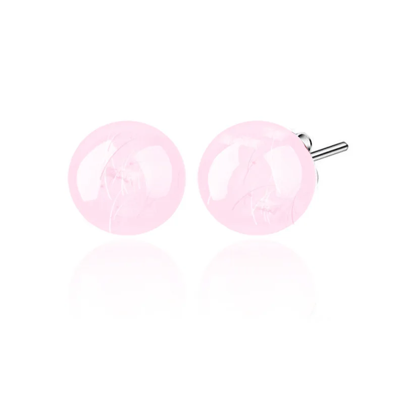 Простой дизайн, 925 пробы, серебряные круглые серьги-гвоздики из бисера, натуральный розовый кварцевый кристалл, серьги для женщин, S925 ювелирные изделия