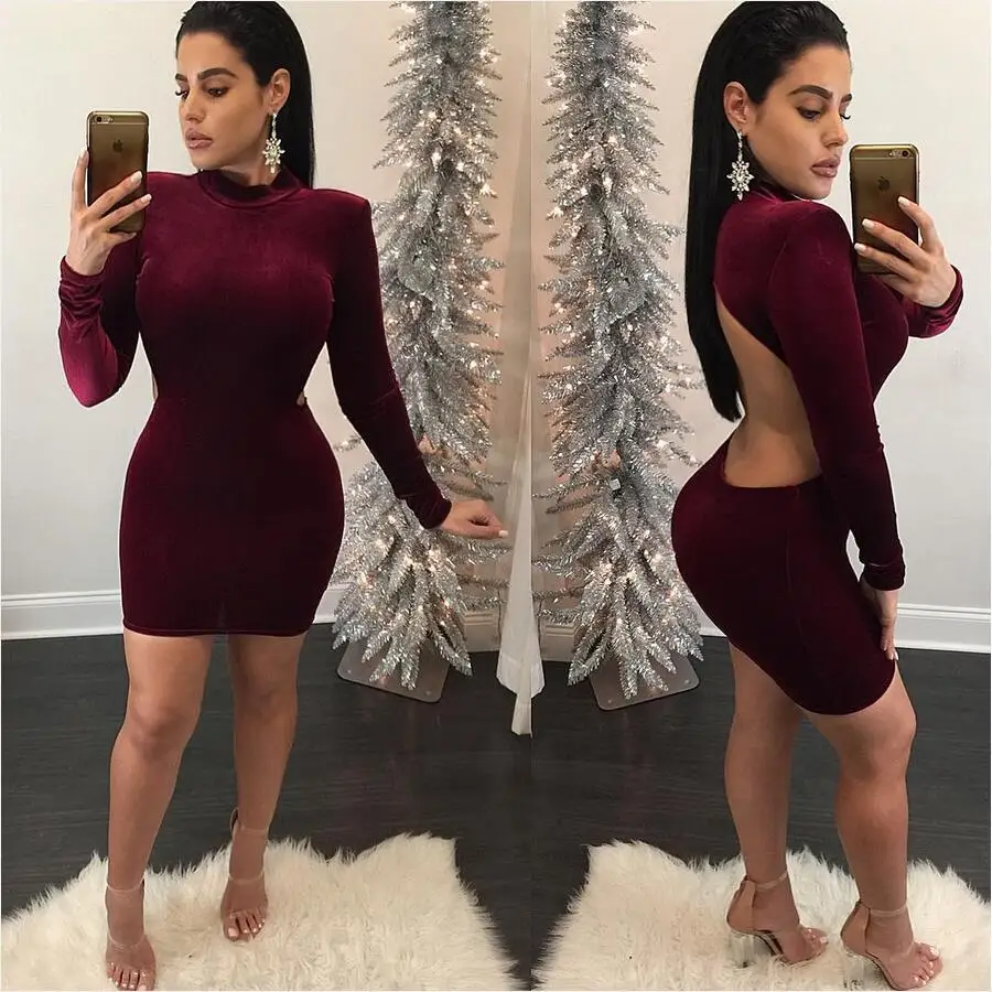 Сексуальная Спинки Bodycon Dress Женщины 2017 Весна Осень С Длинным Рукавом Vestidos Клубные