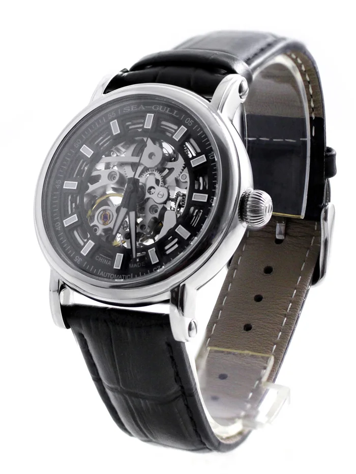 

Seagull 3 Hands Skeleton Unisex Automatic Watch Black Genuine Leather 819.338K