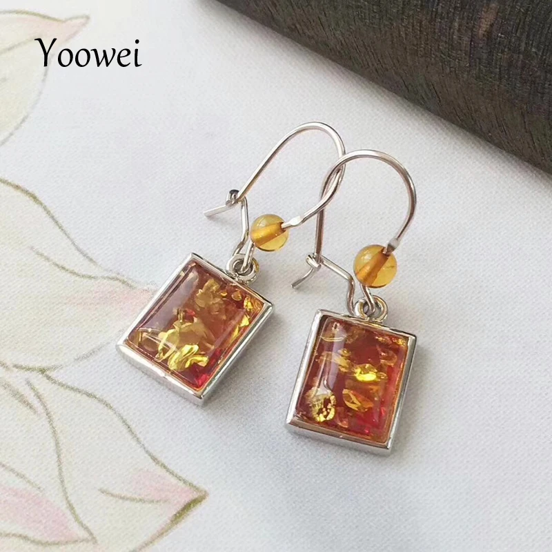 

Yoowei Genuine Geometric Amber Earrings for Women 3 Color Drop Dangling Earrings Original Baltic Natural Amber Jewelry Wholesale
