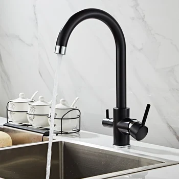 

Black Kitchen sink Faucet 360 Degree Rotation Water Purification tap Dual Handle The Black Painting Solid Brass kitchen faucet